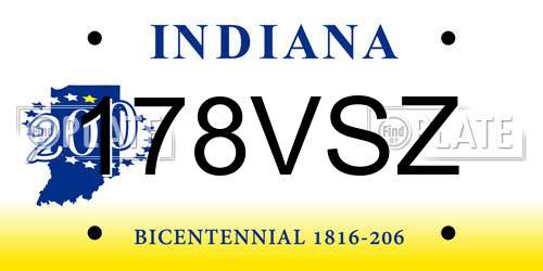 178VSZ Indiana License Plate