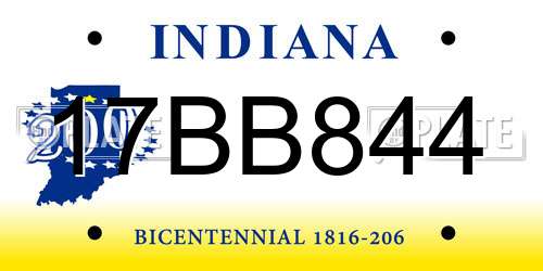 17BB844 Indiana License Plate
