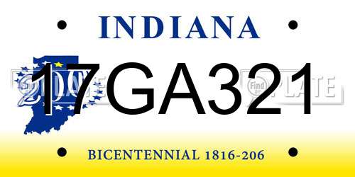 17GA321 Indiana License Plate