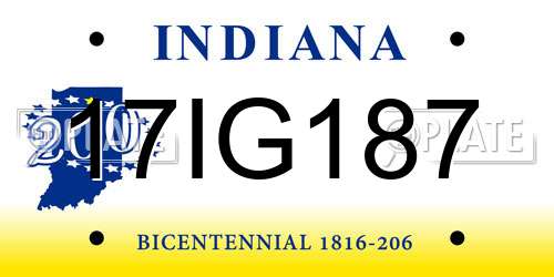17IG187 Indiana License Plate