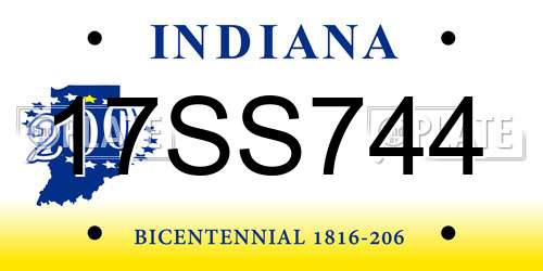 17SS744 Indiana License Plate
