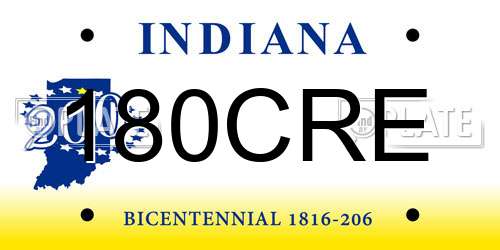 180CRE Indiana License Plate