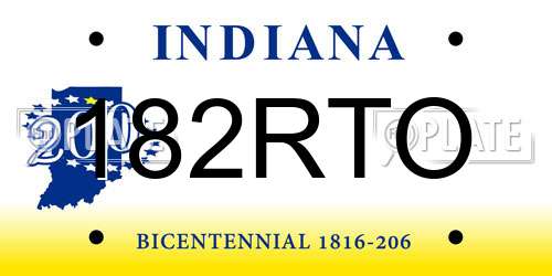 182RTO Indiana License Plate