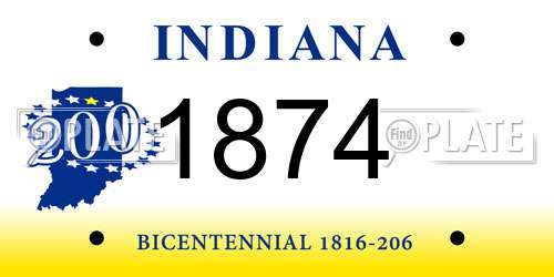 1874 Indiana License Plate
