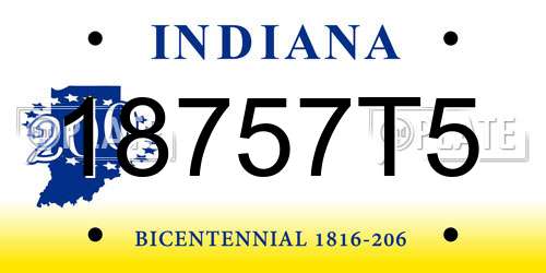 18757T5 Indiana License Plate