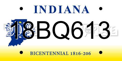 18BQ613 Indiana License Plate