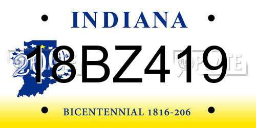18BZ419 Indiana License Plate