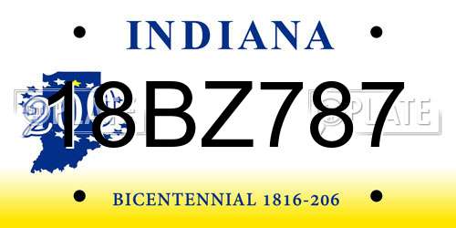 18BZ787 Indiana License Plate