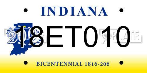 18ET010 Indiana License Plate