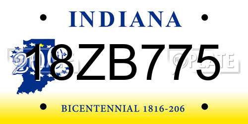 18ZB775 Indiana License Plate