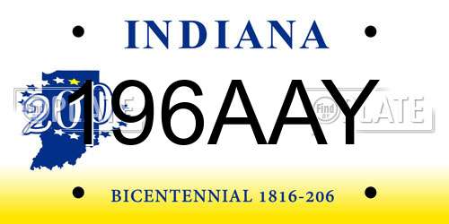 196AAY Indiana License Plate