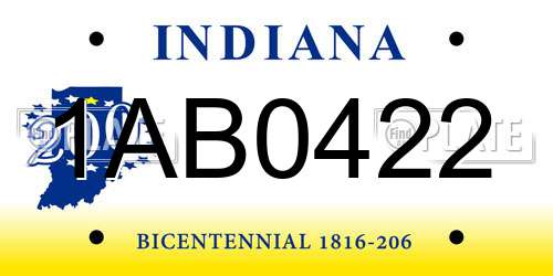 1AB0422 Indiana License Plate