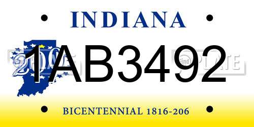 1AB3492 Indiana License Plate
