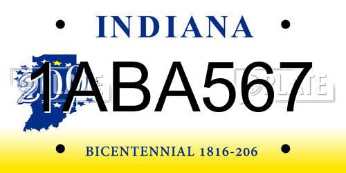 1ABA567 Indiana License Plate