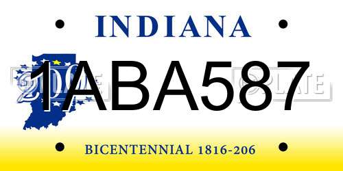 1ABA587 Indiana License Plate
