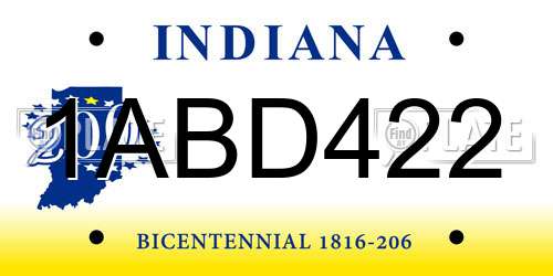 1ABD422 Indiana License Plate