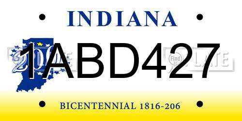 1ABD427 Indiana License Plate