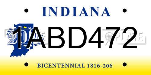 1ABD472 Indiana License Plate