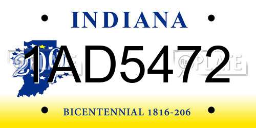 1AD5472 Indiana License Plate