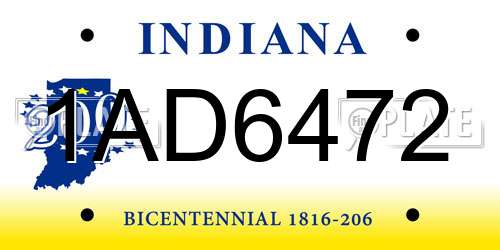1AD6472 Indiana License Plate