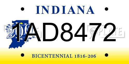 1AD8472 Indiana License Plate