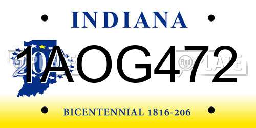 1AOG472 Indiana License Plate