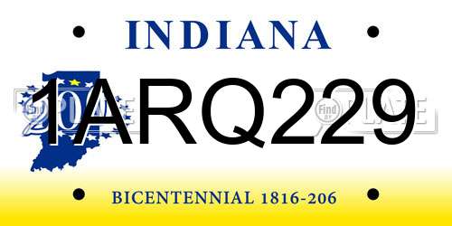 1ARQ229 Indiana License Plate