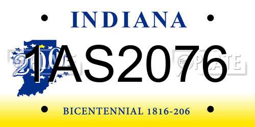 1AS2076 Indiana License Plate