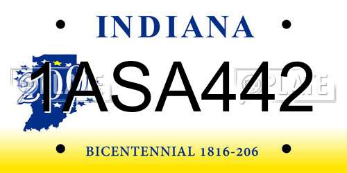 1ASA442 Indiana License Plate