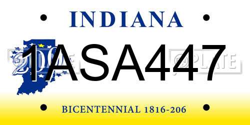 1ASA447 Indiana License Plate