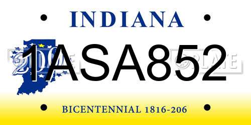 1ASA852 Indiana License Plate