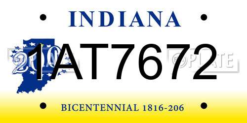 1AT7672 Indiana License Plate