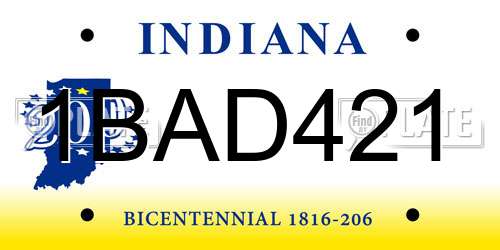 1BAD421 Indiana License Plate