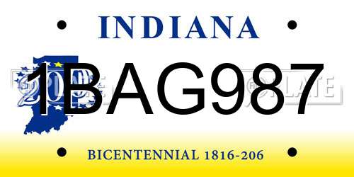 1BAG987 Indiana License Plate