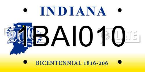 1BAI010 Indiana License Plate