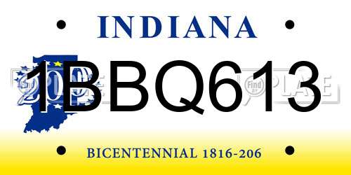 1BBQ613 Indiana License Plate