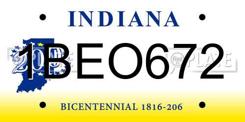 1BEO672 Indiana License Plate