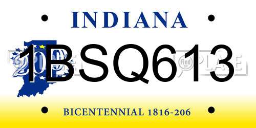 1BSQ613 Indiana License Plate