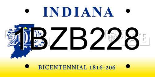1BZB228 Indiana License Plate