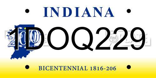1DOQ229 Indiana License Plate