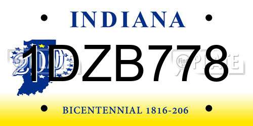 1DZB778 Indiana License Plate