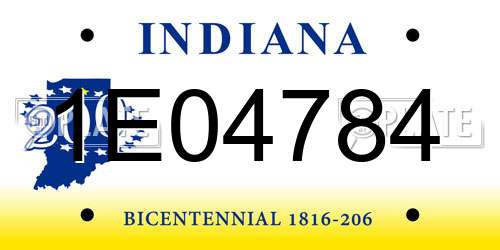 1E04784 Indiana License Plate