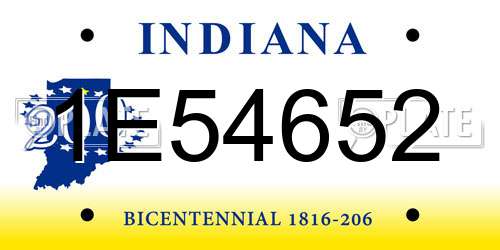 1E54652 Indiana License Plate