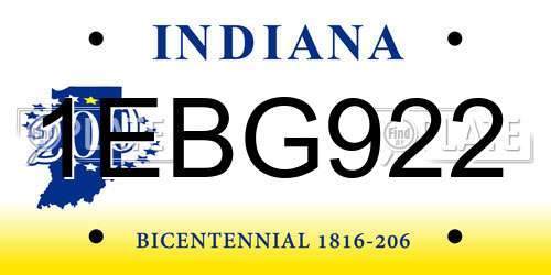 1EBG922 Indiana License Plate