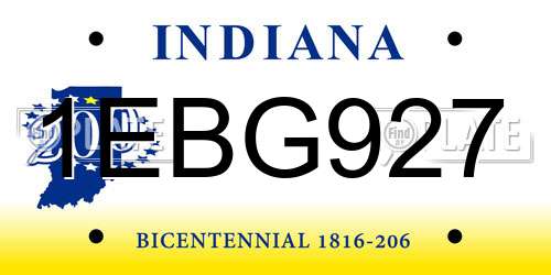 1EBG927 Indiana License Plate