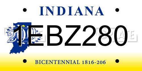 1EBZ280 Indiana License Plate