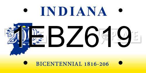 1EBZ619 Indiana License Plate