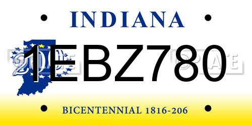 1EBZ780 Indiana License Plate