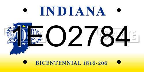 1EO2784 Indiana License Plate
