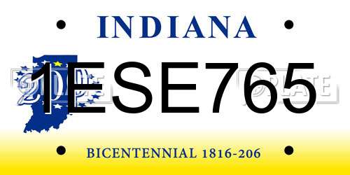 1ESE765 Indiana License Plate
